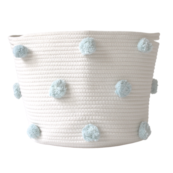 Light Blue Pom Basket - Large | Twig and Tassel Home