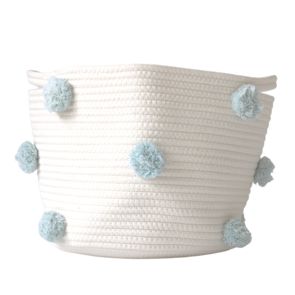 Light Blue Pom Basket - Medium | Twig and Tassel Home