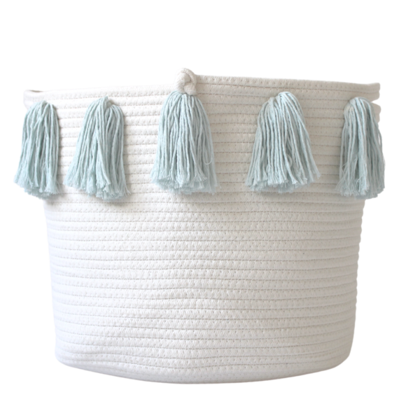 Light Blue Tassel Basket - Large | Twig and Tassel Home
