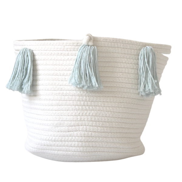 Light Blue Tassel Basket - Medium | Twig and Tassel Home