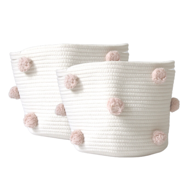 Set of 2 - Blush Pom Basket - Medium | Twig and Tassel Home