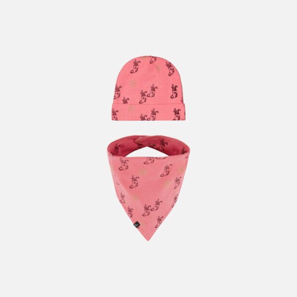 2par2 | Designed in Canada, Organic Cotton Printed Christmas Stocking Hat And Bib Set Pink