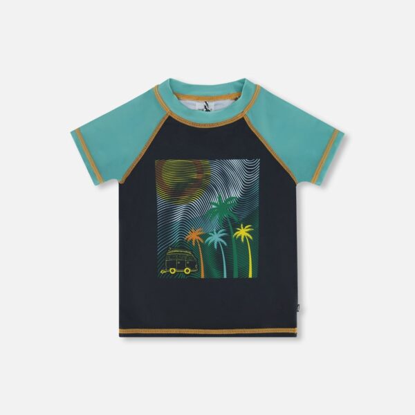 2par2 | Designed in Canada, Boy Short Sleeve Rashguard With Print Black