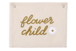 'Flower Child' Banner – Boho Wall Hanging for Kids Room, Nursery or Playroom – Natural Cotton Blend Fabric – Bohemian Baby Shower Gift or Girls Room Decor