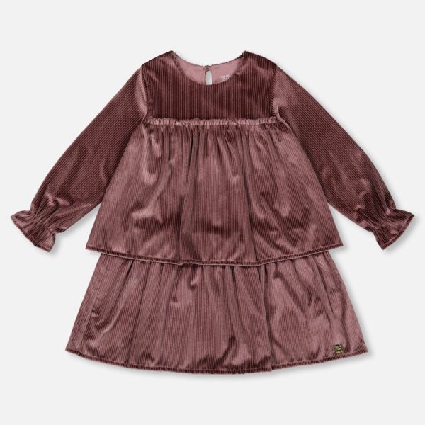 Stunning Girls Long Sleeve Metallic Dress with Frills – Burgundy by Deux par Deux | Elegant Kids' Party Wear