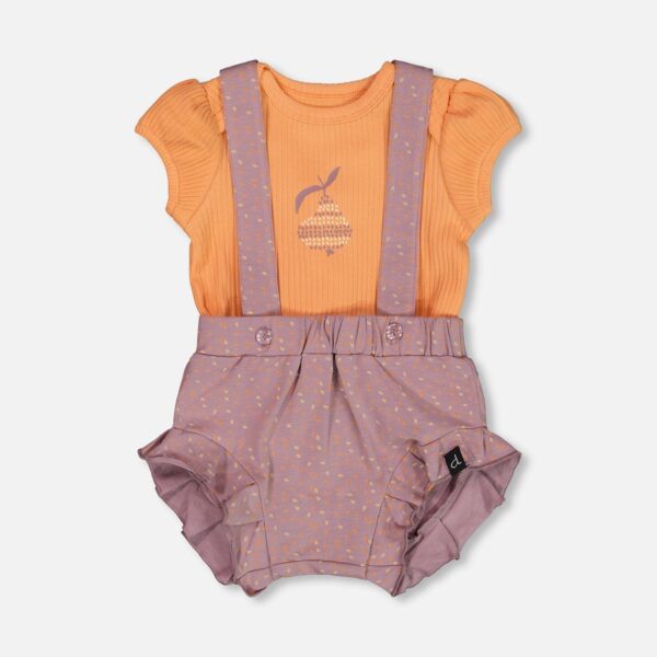 2par2 | Designed in Canada, Printed Organic Cotton Onesie And Shortall Set Orange And Purple