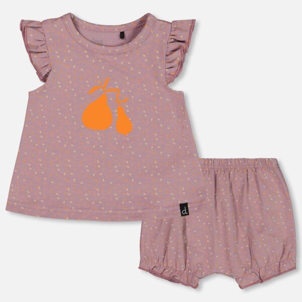 2par2 | Designed in Canada, Printed Organic Cotton Top And Bloomer Set Purple With Pear Seeds