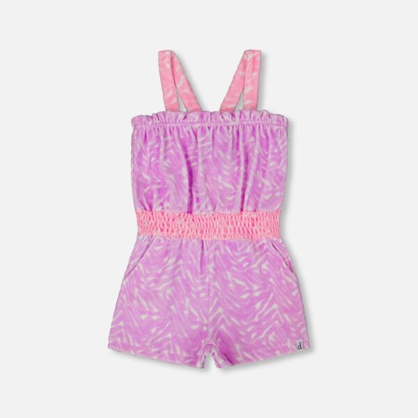 Printed Terry Cloth Romper for Girls – Vibrant Pink & White Playwear by Deux par Deux | Soft & Stylish Kids Clothing
