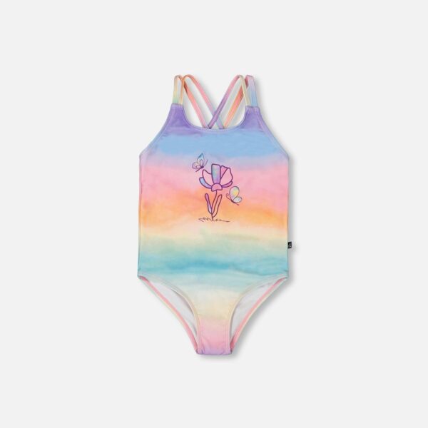 2par2 | Designed in Canada, Printed One-Piece Swimsuit Flowers On Multicolored Background