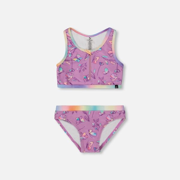 2par2 | Designed in Canada, Printed Two-Piece Swimsuit Old Mauve And Multicolored Butterflies