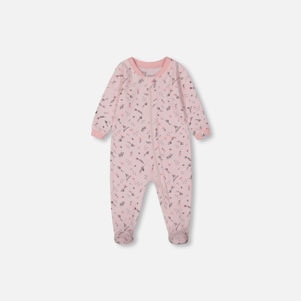 2par2 | Designed in Canada | Printed Organic Cotton One-Piece Pajama Small Pink Flowers On Pale Pink Background