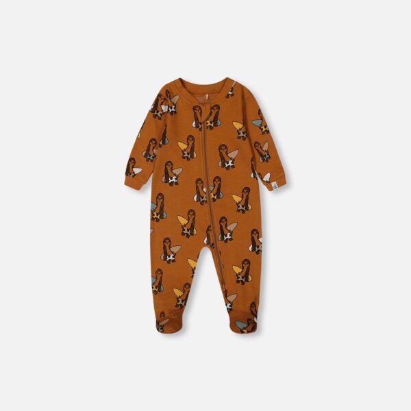 2par2 | Designed in Canada | Printed Organic Cotton One-Piece Pajama Sloths On Tan Background