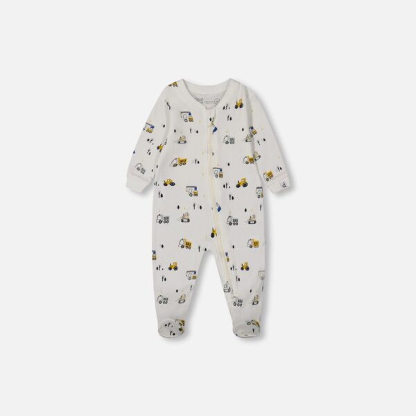 2par2 | Designed in Canada, Printed Organic Cotton One-Piece Pajama Off-White And Multi Truck