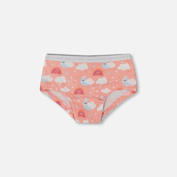 Adorable Organic Cotton Boyshort Panty for Girls – Rainbow on Light Coral by Deux par Deux | Soft, Comfy & Eco-Friendly Underwear