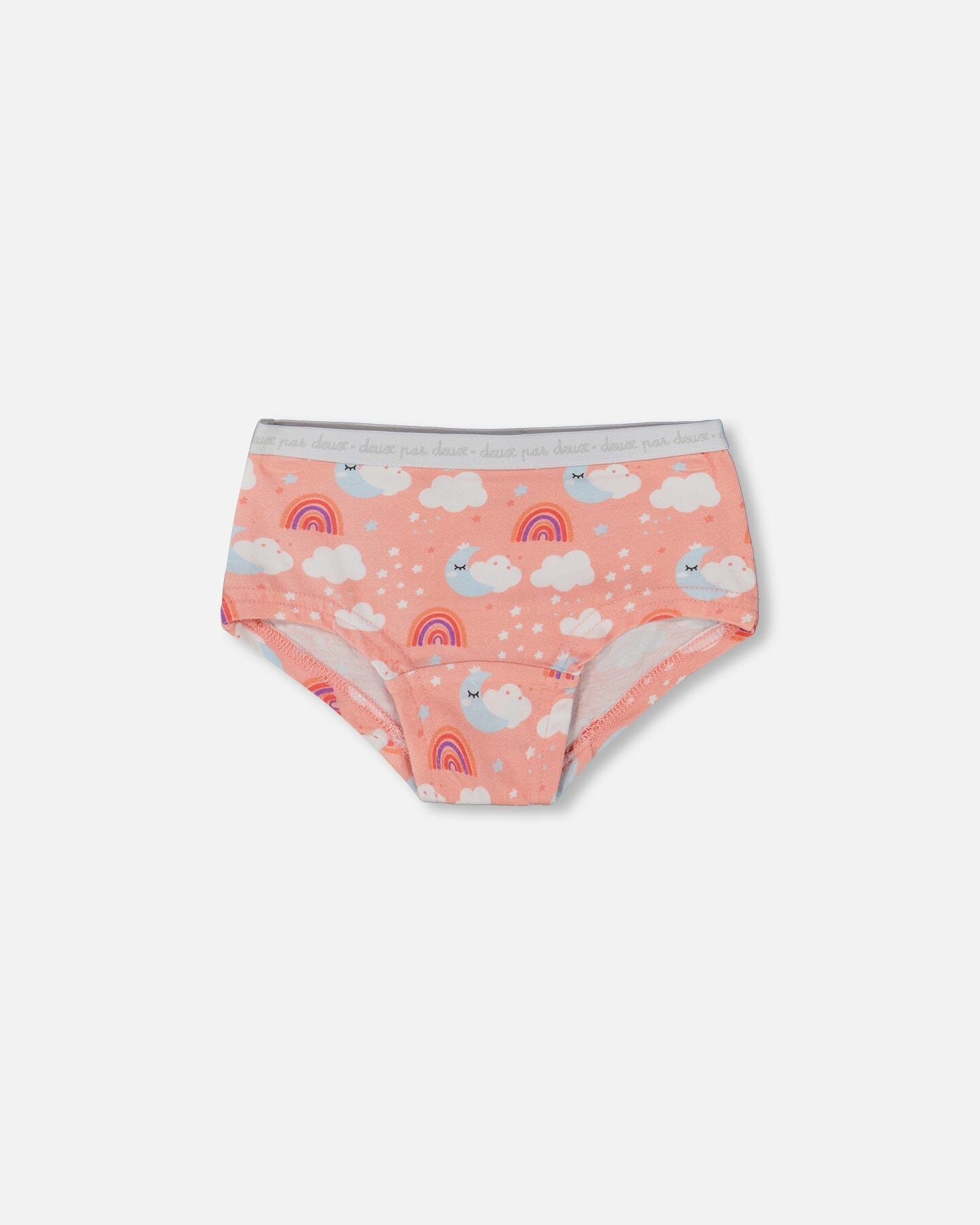 Adorable Organic Cotton Boyshort Panty for Girls – Rainbow on Light Coral by Deux par Deux | Soft, Comfy & Eco-Friendly Underwear