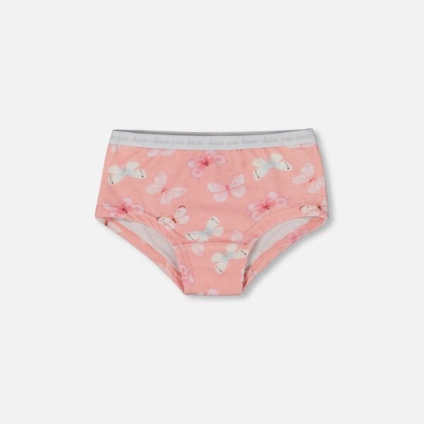 Printed Organic Cotton Boyshort Panty for Girls – Pink & Blue Butterflies on Old Pink by Deux par Deux | Soft, Stylish & Eco-Friendly Kids Underwear