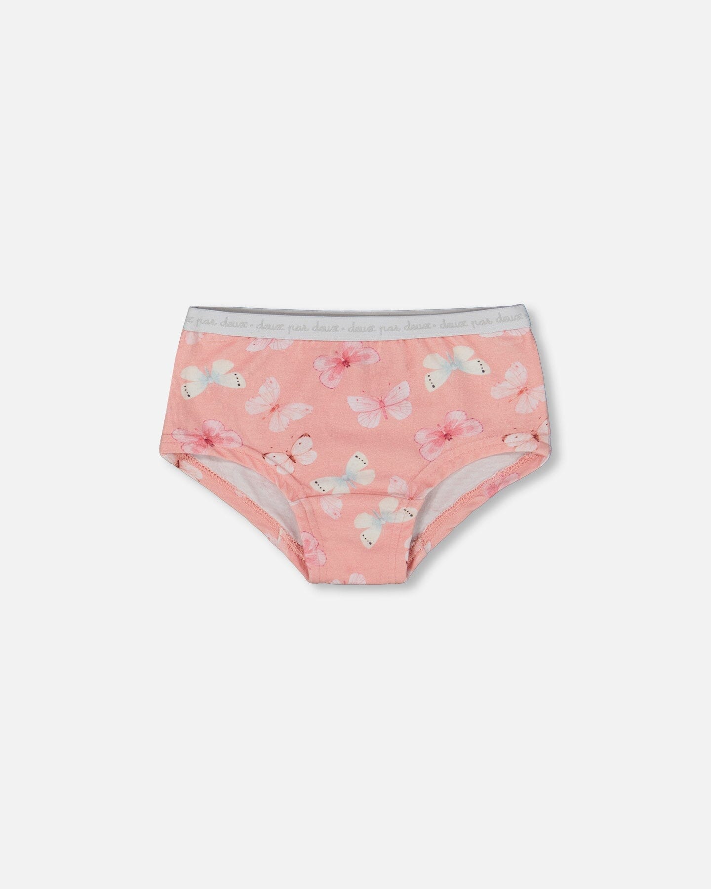 Printed Organic Cotton Boyshort Panty for Girls – Pink & Blue Butterflies on Old Pink by Deux par Deux | Soft, Stylish & Eco-Friendly Kids Underwear