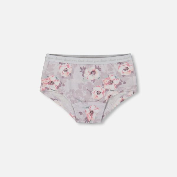 Cotton Boyshort Panty for Girls – Soft, Sustainable Comfort in Multicolored Prints A Must-Have Addition to Your Little Girl’s Wardrobe When it comes to kids clothing, comfort and style are paramount. Our Cotton Boyshort Panty for Girls offers both, making it an essential addition to any little girl's wardrobe. This ultra-soft and stretchy panty is perfect for everyday wear, whether your child is at school, playing outside, or relaxing at home. With its comfortable fit, breathable fabric, and charming designs, it ensures your little one feels confident and cute all day long. Premium Organic Cotton for Delicate Skin Crafted with care, this Cotton Boyshort Panty for Girls is made from 95% organic cotton and 5% elastane, combining the benefits of softness, breathability, and flexibility. Organic cotton is known for being gentle on sensitive skin, making it an ideal choice for young girls who need undergarments that won’t irritate or cause discomfort. The addition of elastane ensures that the panty stretches to accommodate your child’s movements while maintaining its shape over time. Not only is organic cotton naturally softer than conventional cotton, but it is also a more eco-friendly option. By choosing this panty, you’re making a sustainable decision for your child’s wardrobe, reducing environmental impact while prioritizing comfort. Charming Multicolored Designs The Cotton Boyshort Panty for Girls comes in a pack of three, each featuring a unique and playful design. One panty showcases a vibrant rainbow print, another features delicate flowers, and the third displays whimsical butterflies. These multicolored designs add a touch of fun to your child’s undergarments, making them more than just a necessity but a delightful part of her daily attire. The bright and cheerful patterns are perfect for adding a pop of color to your child’s wardrobe and are sure to bring a smile to her face. Whether she’s wearing them under her favorite dress or as part of her loungewear, these panties add a touch of personality and joy. Comfortable Fit with Signature Branding Designed to ensure comfort all day long, this Cotton Boyshort Panty for Girls features a classic boyshort silhouette, offering full coverage and a secure fit. The elastic waistband, adorned with a subtle logo print, ensures that the panty stays comfortably in place without pinching or digging into your child’s skin. The stretchy waistband adapts to your child’s movements, providing both flexibility and support. This thoughtful design prioritizes your child’s comfort while also allowing them to move freely and confidently. Whether they’re running around, playing with friends, or simply enjoying a cozy afternoon, this panty will stay in place and maintain its shape. Easy Care for Busy Parents Parenting comes with enough responsibilities, and washing your child’s clothes shouldn’t add to the stress. That’s why this Cotton Boyshort Panty for Girls is designed to be low-maintenance. It’s easy to care for—simply machine wash in cold water and tumble dry on low heat. Even after multiple washes, the soft cotton fabric retains its vibrant prints and stays gentle on your child’s skin. This makes it a reliable and long-lasting addition to your child’s wardrobe. Available in a Range of Sizes Our Cotton Boyshort Panty for Girls is available in sizes ranging from 2/3 years up to 11/12 years, making it suitable for young girls of different ages. The stretchy fabric and adjustable waistband ensure a comfortable fit as your child grows. Whether your little one is just starting to wear undergarments or is well into her school years, this panty will provide the perfect fit and plenty of room to move. A Thoughtful Gift for Young Girls Looking for a practical yet thoughtful gift? The Cotton Boyshort Panty for Girls makes an excellent choice for birthdays, holidays, or baby showers. With its soft organic cotton material, charming multicolored designs, and comfortable fit, it’s sure to delight both parents and children alike. This panty offers a stylish yet functional solution to everyday girls clothing essentials, making it a wonderful addition to any girl’s wardrobe. Sustainable Choice for Conscious Parents By opting for this Cotton Boyshort Panty for Girls, you’re making a conscious decision to support sustainable fashion. Organic cotton is grown without harmful pesticides, ensuring that it’s not only safe for your child’s delicate skin but also better for the environment. This panty provides parents with a stylish and eco-friendly choice that combines comfort, practicality, and sustainability. Enhance your little girl’s wardrobe with the Cotton Boyshort Panty for Girls—the perfect blend of style, comfort, and sustainability. This panty provides your child with the soft, breathable fabric she needs for everyday wear while adding a touch of fun with its multicolored prints. Whether for play or rest, this panty will keep your child feeling confident and comfortable.