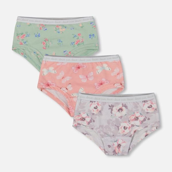 Organic Cotton Boyshort Panty Pack (Set of 3) – Multicolored Floral Prints by Deux par Deux | Soft, Stylish & Eco-Friendly Kids Underwear