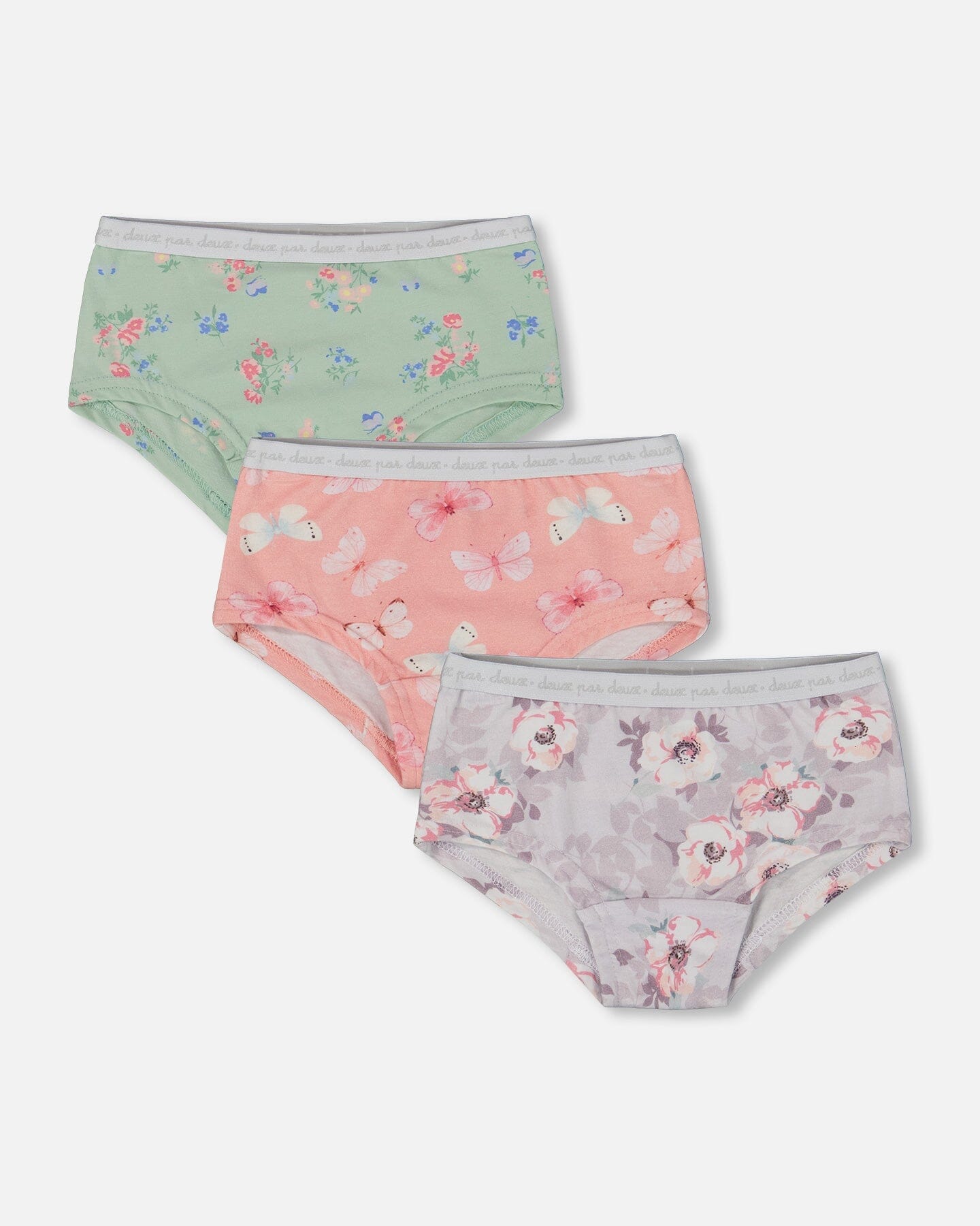 Organic Cotton Boyshort Panty Pack (Set of 3) – Multicolored Floral Prints by Deux par Deux | Soft, Stylish & Eco-Friendly Kids Underwear