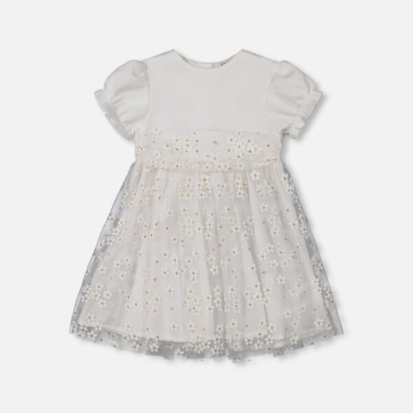 Elegant Baby Puff Sleeve Dress for Girls – White Floral by Deux par Deux | Perfect for Special Occasions