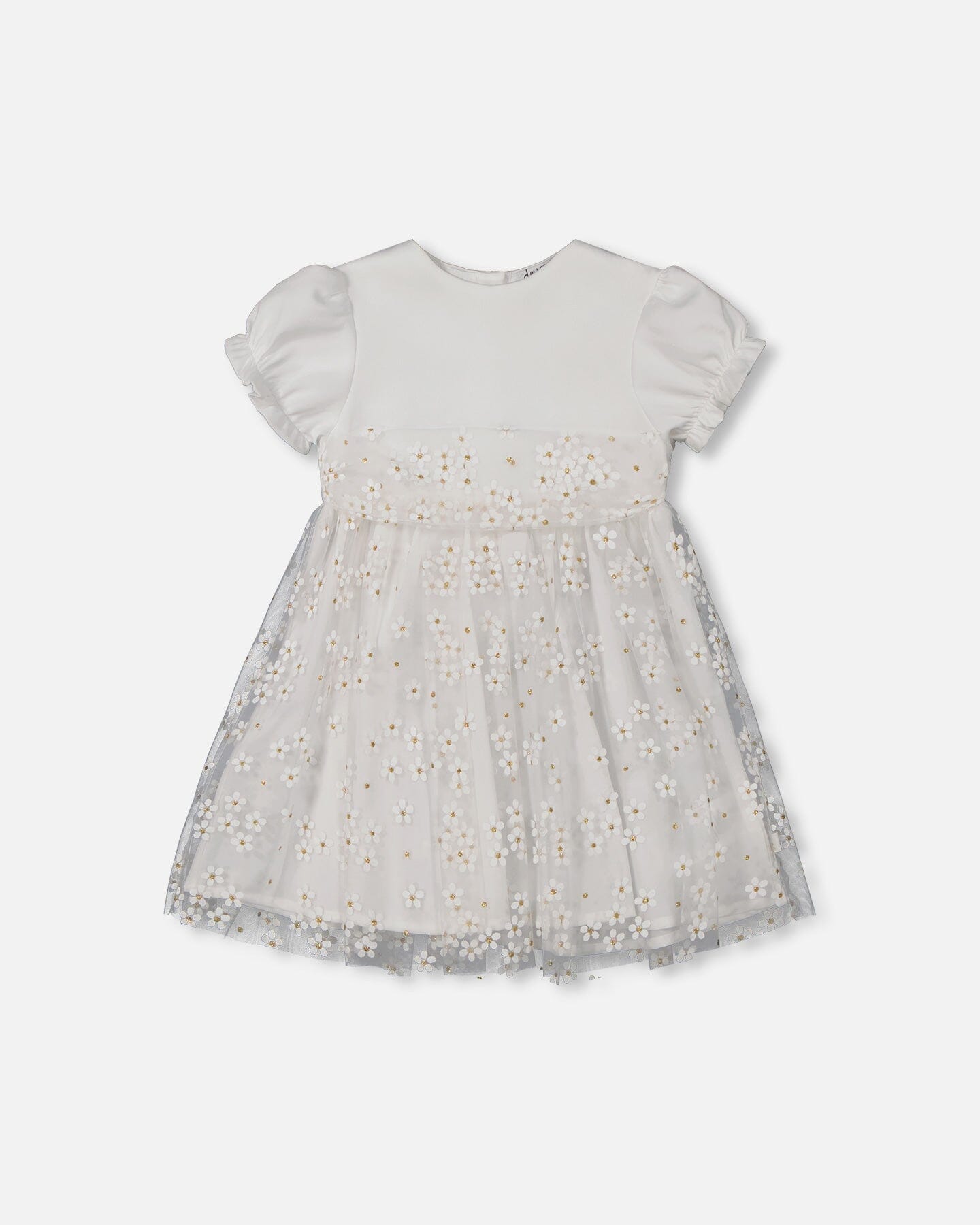 Elegant Baby Puff Sleeve Dress for Girls – White Floral by Deux par Deux | Perfect for Special Occasions