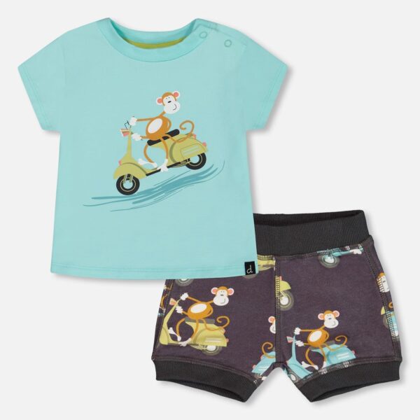 2par2 | Designed in Canada, Two-Piece Top And Short Set Monkey On Navy And Turquoise Moped