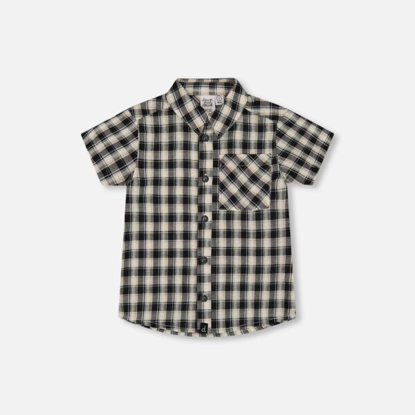 2par2 | Designed in Canada, Short Sleeve Button Down Shirt Black And Beige Plaid