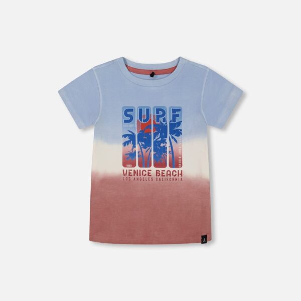 2par2 | Designed in Canada, Short Sleeve Organic Cotton Graphic Tee Gradient Pale Blue And Dark Old Rose