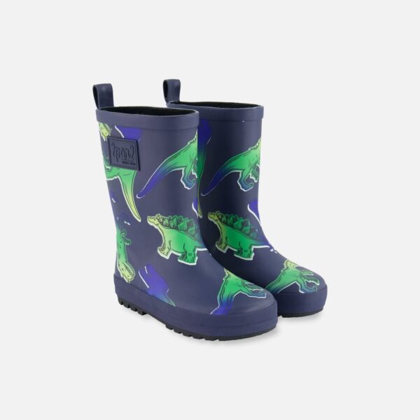 2par2 | Designed in Canada, Printed Rain Boots Blue And Green Dino On Navy