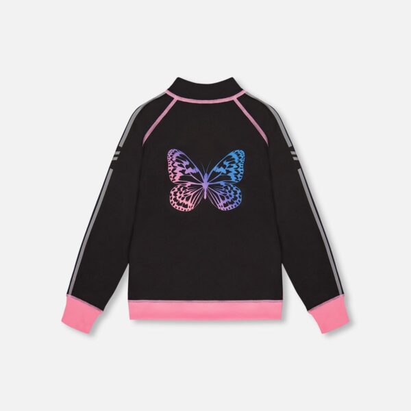 2par2 | Designed in Canada, Printed Reversible Full Zip Athletic Cardigan Pink, Blue And Butterflies