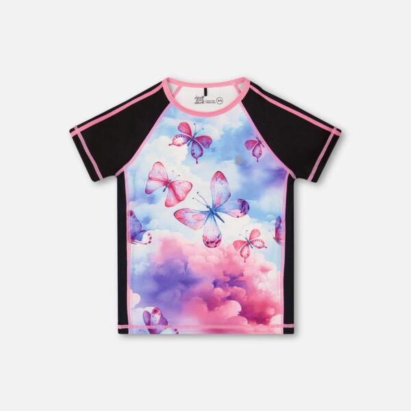 2par2 | Designed in Canada, Printed Short Sleeve Athletic Top Pink, Black And Butterfly