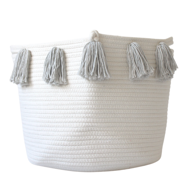 Grey Tassel Basket for Home Decor