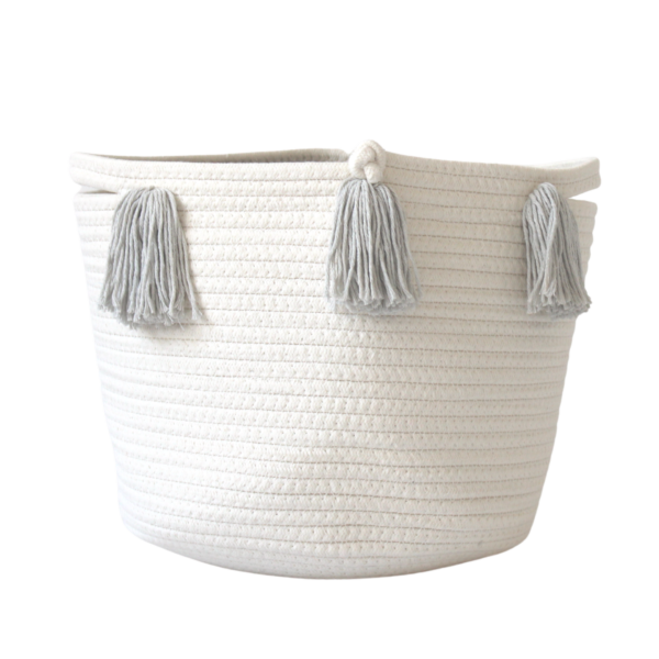 Grey Tassel Basket for Home Decor