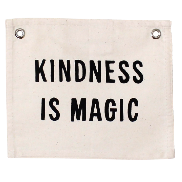 'Kindness is Magic' Banner – Inspirational Wall Hanging for Kids Room, Nursery or Classroom – Natural Cotton Blend Fabric with Black Lettering – Positive Quote Decor Gift