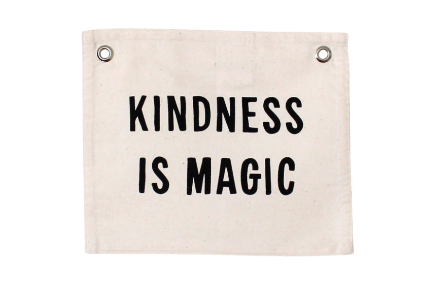 'Kindness is Magic' Banner – Inspirational Wall Hanging for Kids Room, Nursery or Classroom – Natural Cotton Blend Fabric with Black Lettering – Positive Quote Decor Gift