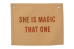 'She is Magic That One' Banner – Boho Wall Hanging for Girls Room or Nursery – Peach Cotton Blend Fabric with Clay Lettering – Inspirational Quote Decor Gift