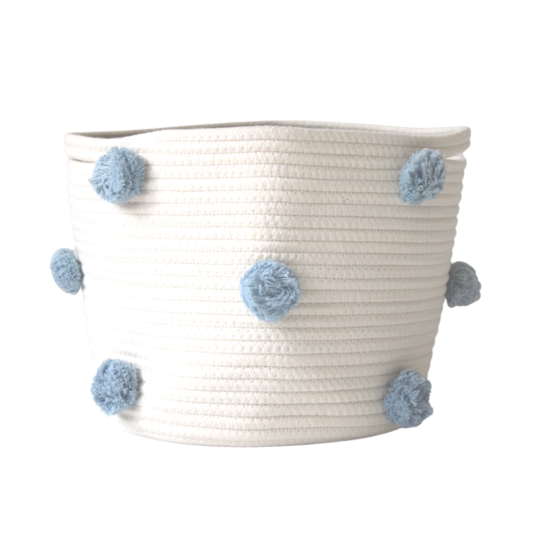 Sky Blue Pom Basket - Medium | Twig and Tassel Home