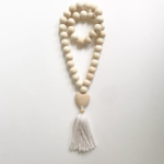 Whitewash Pine Wood Heart Beads with Tassel for Home Decor
