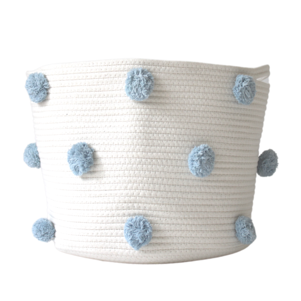 Sky Blue Pom Basket - Large | Twig and Tassel Home