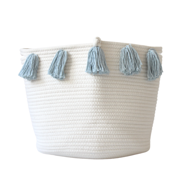 Sky Blue Tassel Basket - Large | Twig and Tassel Home