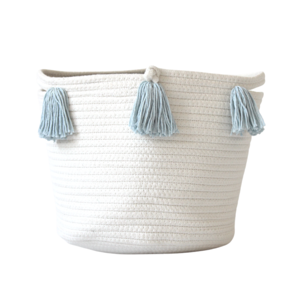 Sky Blue Tassel Basket - Medium | Twig and Tassel Home