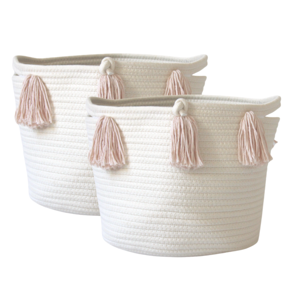Set of 2 - Blush Tassel Basket - Medium | Twig and Tassel Home