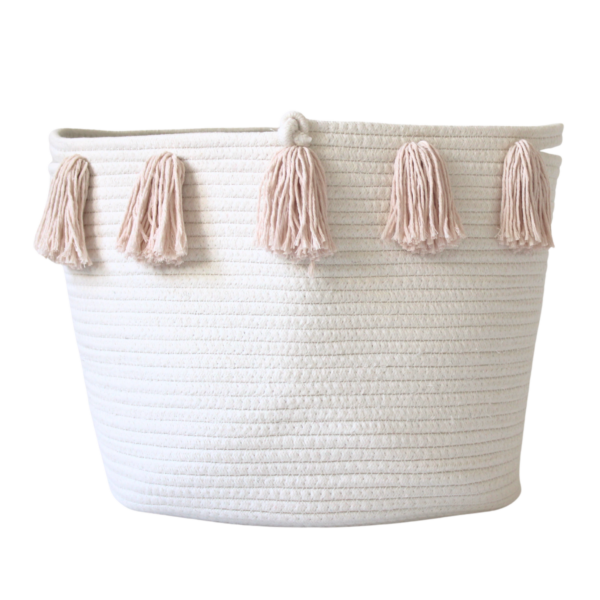 Blush Tassel Basket for Home Decor