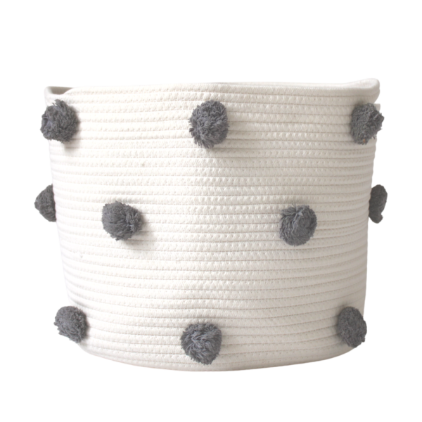 Charcoal Grey Pom Basket - Large | Twig and Tassel Home