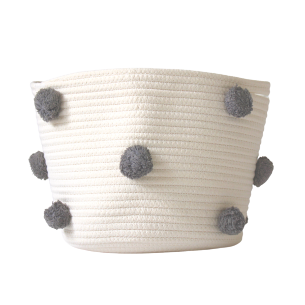 Charcoal Grey Pom Basket - Medium | Twig and Tassel Home