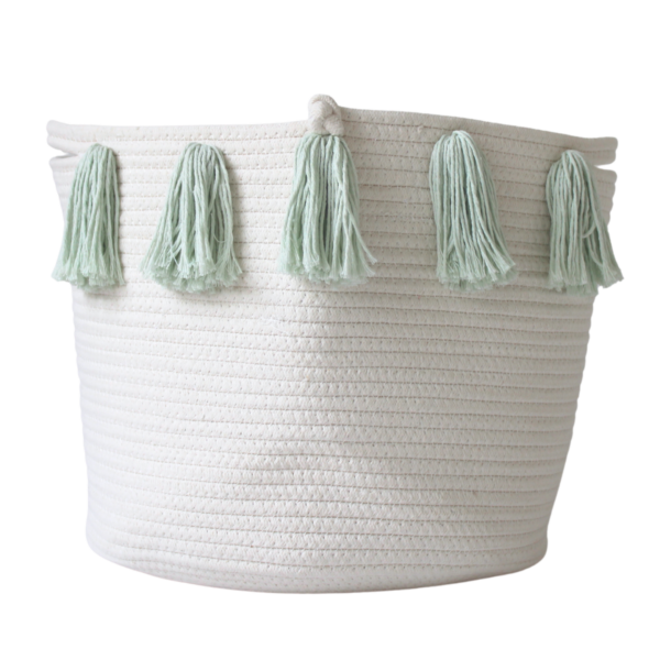 Mint Tassel Basket for Home Decor