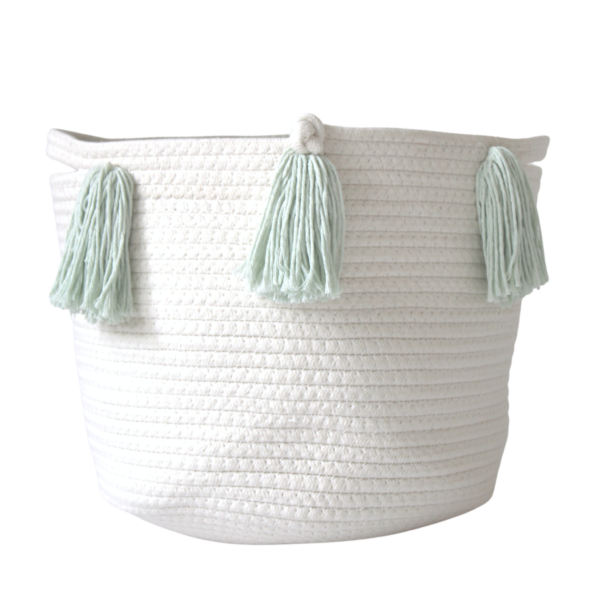 Mint Tassel Basket - Medium | Twig and Tassel Home