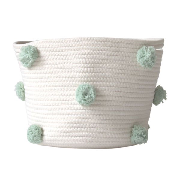 Mint Pom Basket - Medium | Twig and Tassel Home