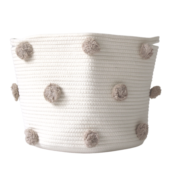 Taupe Pom Basket - Large | Twig and Tassel Home
